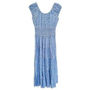 Pink City Prints Rah Rah Blue Tulip Block Smocked Maxi Midi Dress Tuckernuck